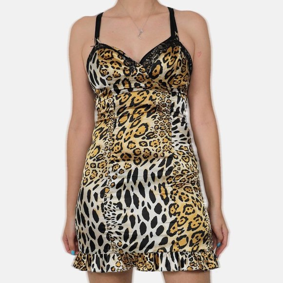 GUESS ANIMAL LEOPARD PRINT SLIP DRESS - Picture 4 of 4